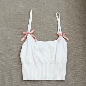 Coquette White Knit Cami with Pink Bows